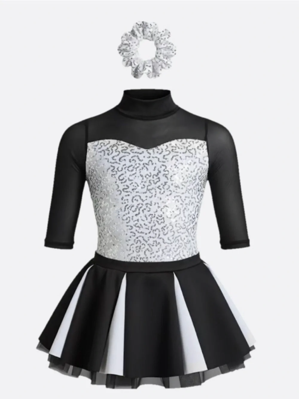 Weissman Black and White Sequin Dance Costume with Sheer Sleeves